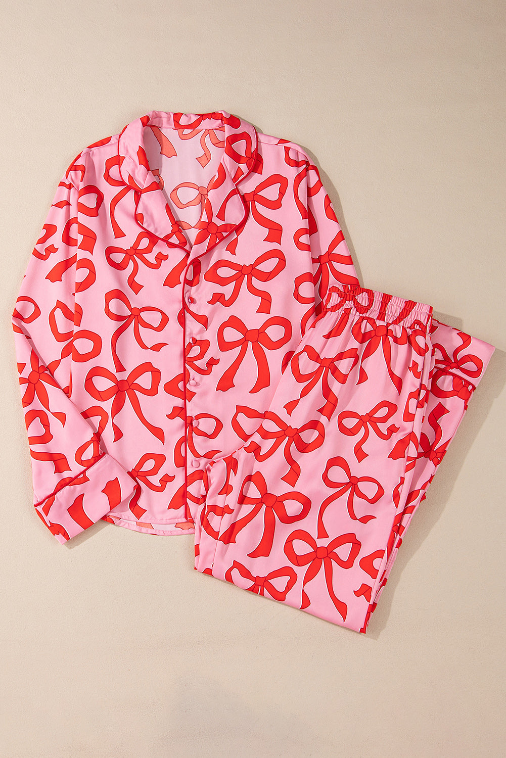 Pink & Red Bow Long Sleeve Pajama Set