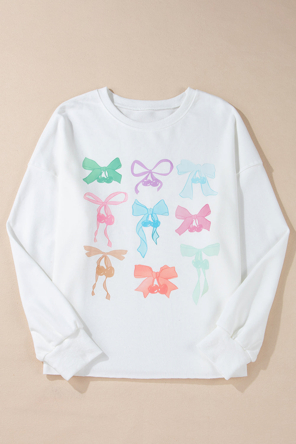 White Bowknot Pattern Loose Sweatshirt