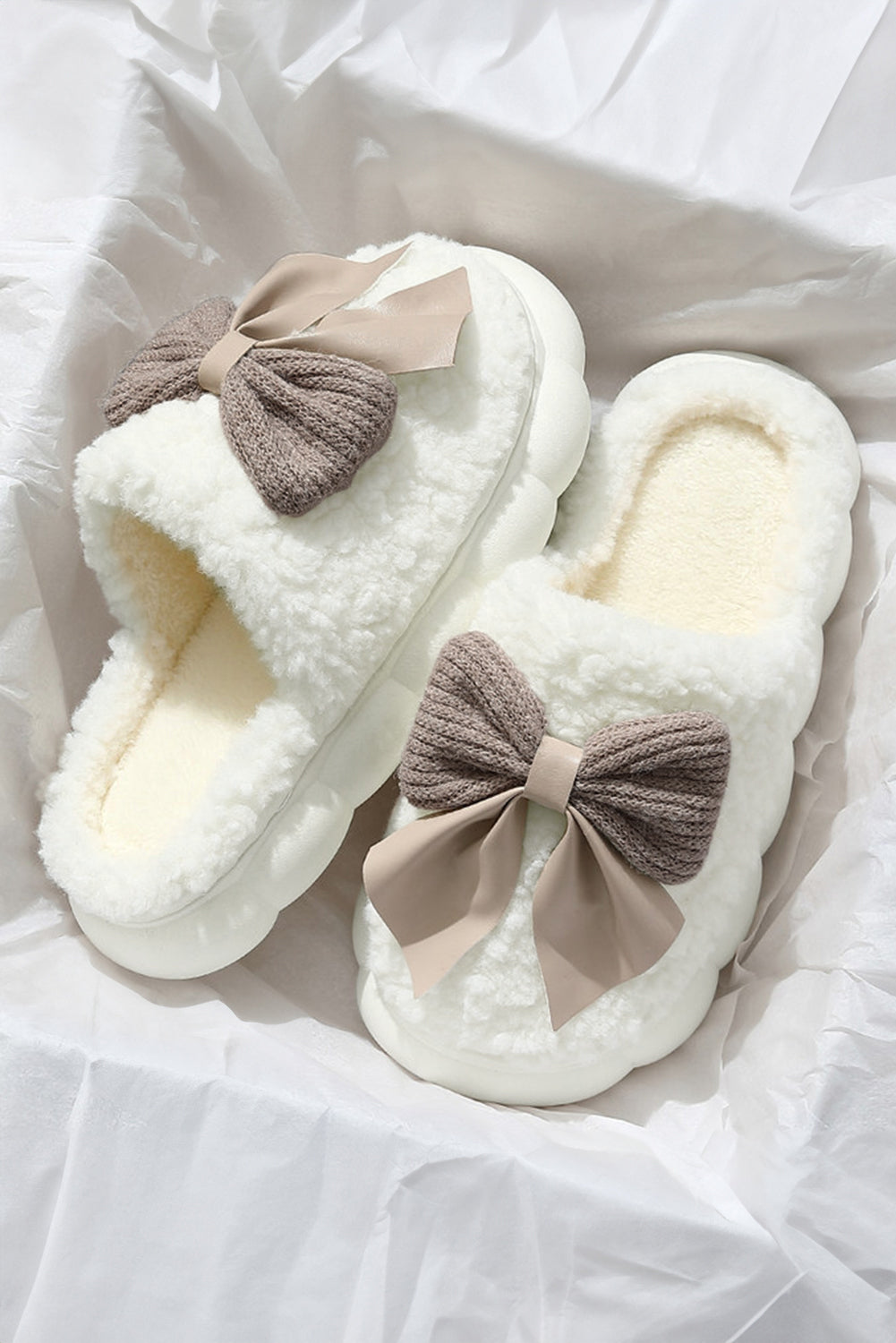 Bowknot Plush Winter Slippers