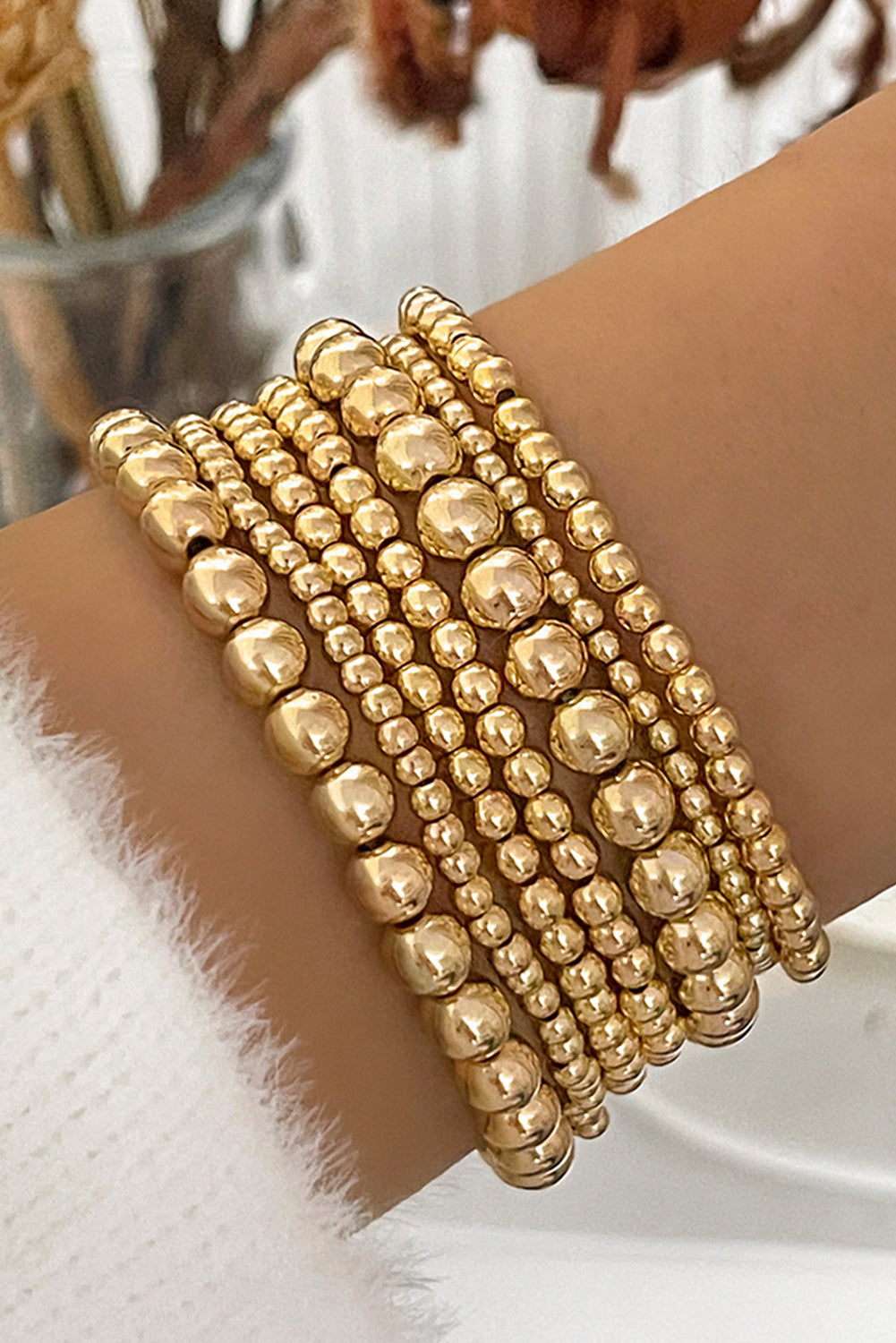 Gold Beaded 7 Piece Bracelet Set