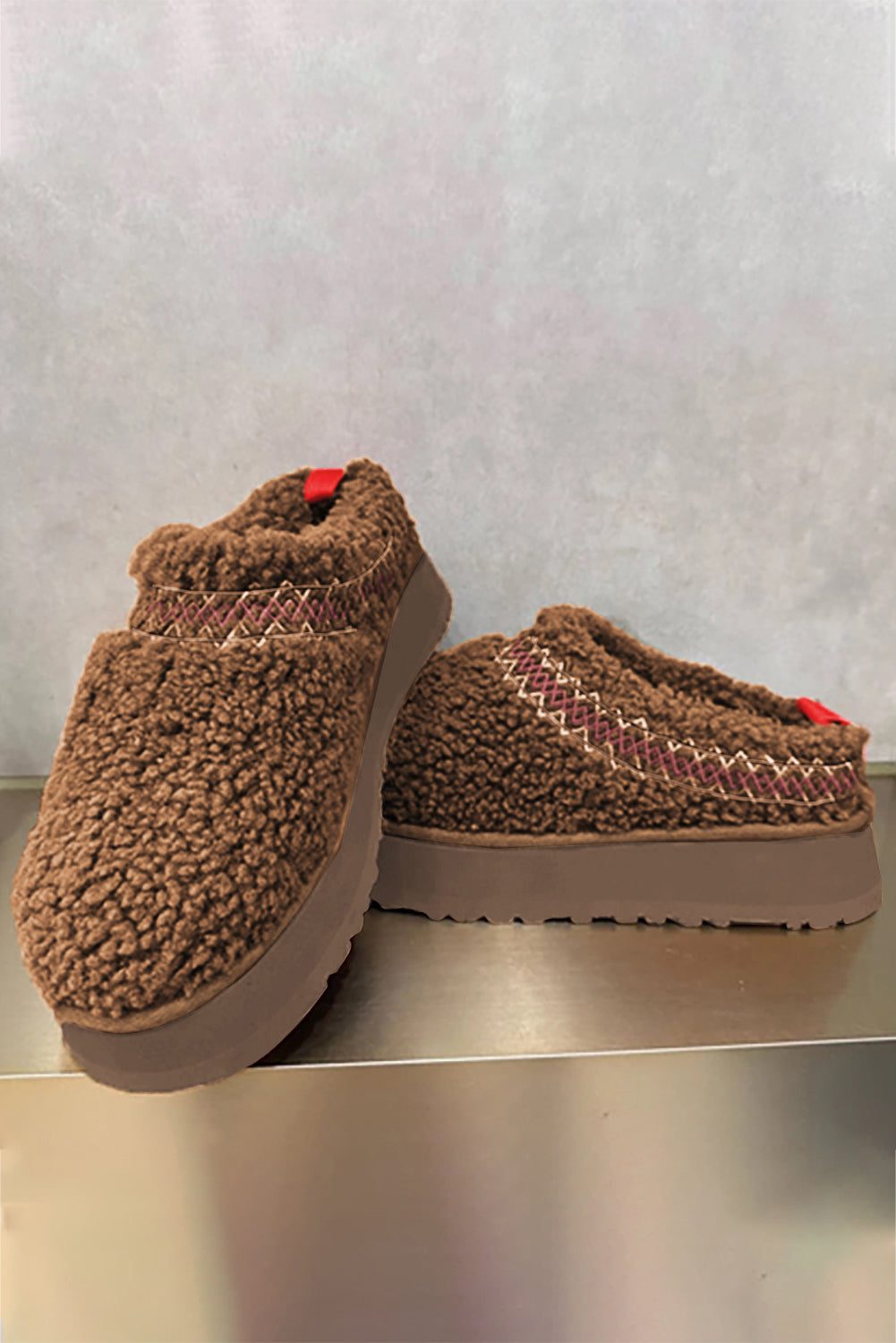 Embroidered Sherpa Thick Sole Boots