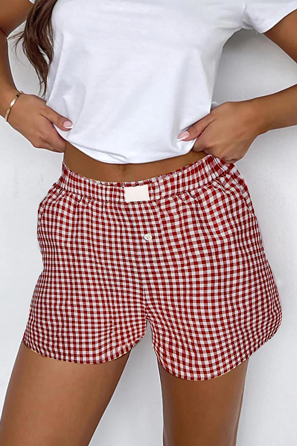 Red Plaid Gingham High Waist Shorts