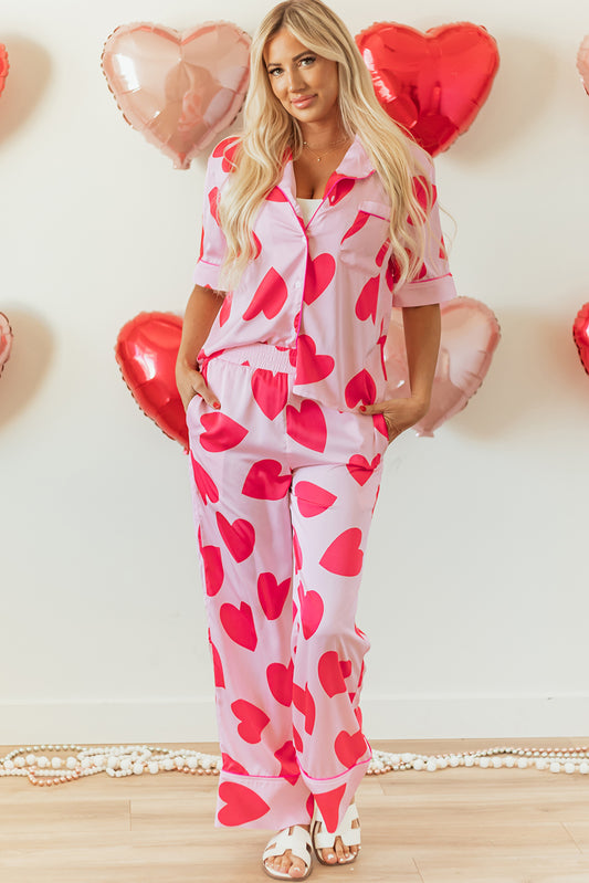 Classic Heart Valentines Button Up & Pants Pajamas