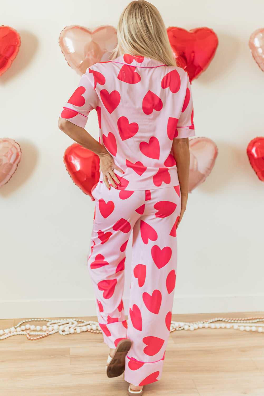 Classic Heart Valentines Button Up & Pants Pajamas