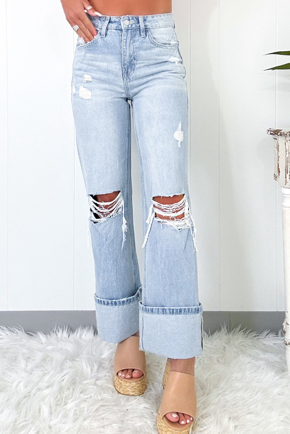 Beau Blue Distressed Flare Jeans