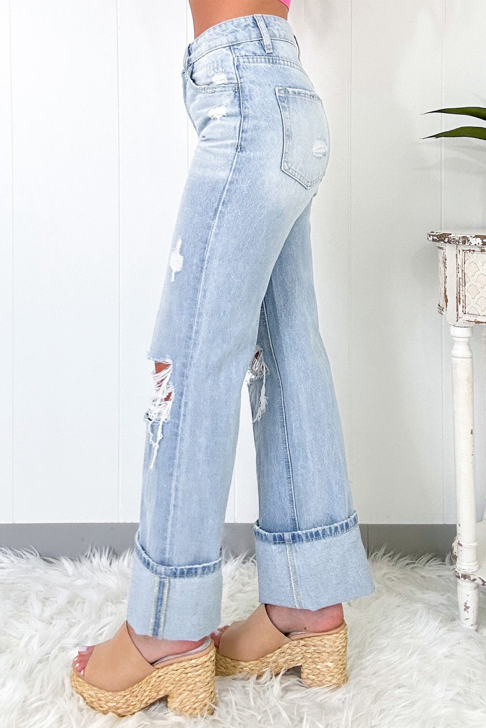 Beau Blue Distressed Flare Jeans