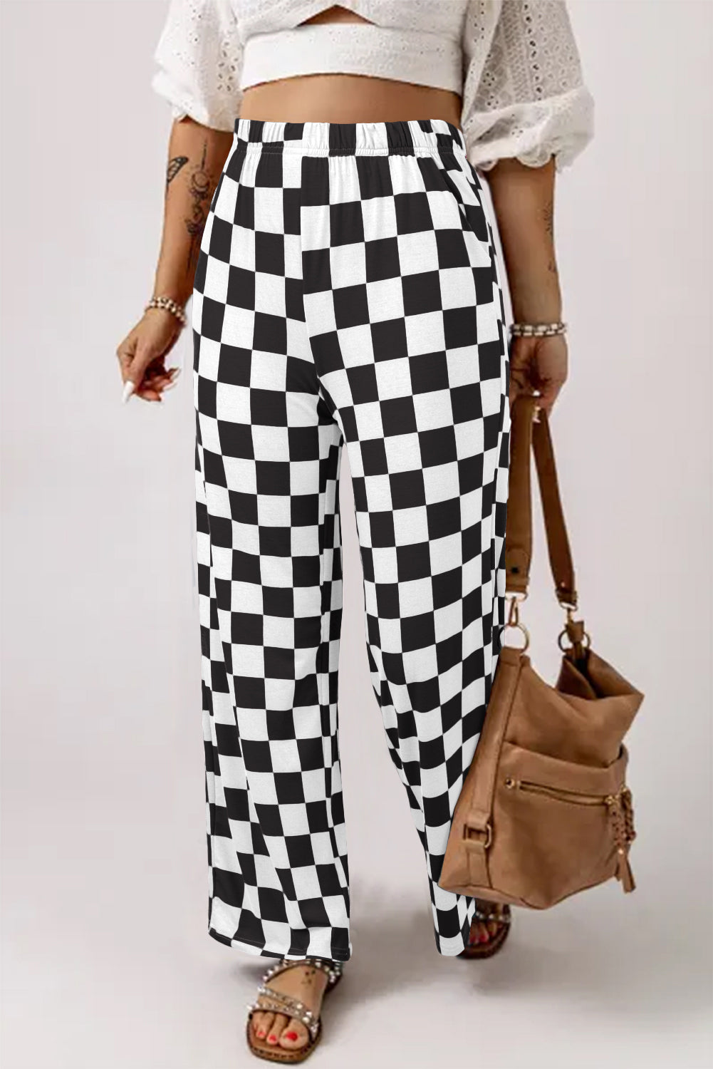 Bonbon Checker High Waist Pants