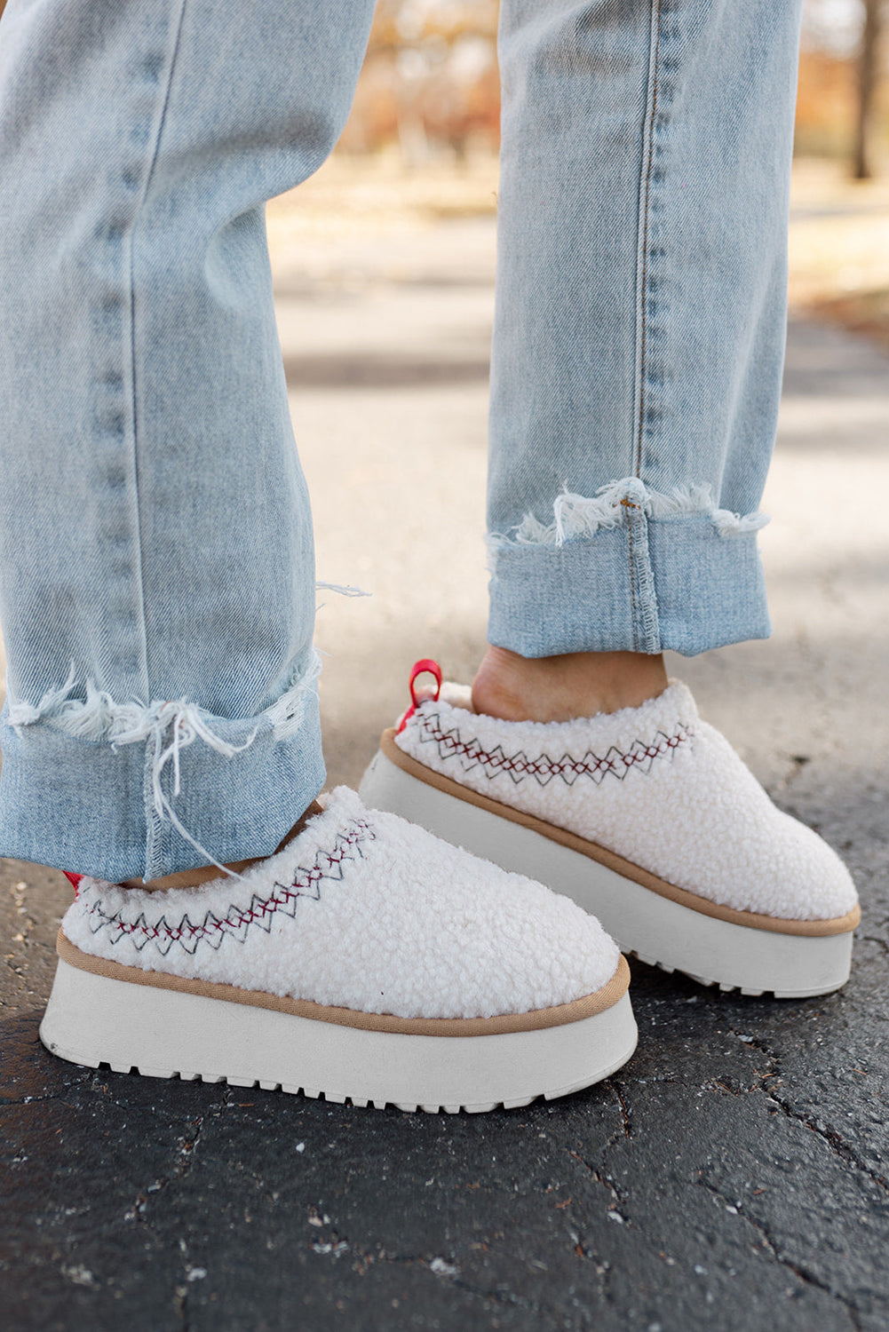 Embroidered Sherpa Thick Sole Boots