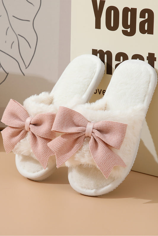 White Bow Open Toe Slippers