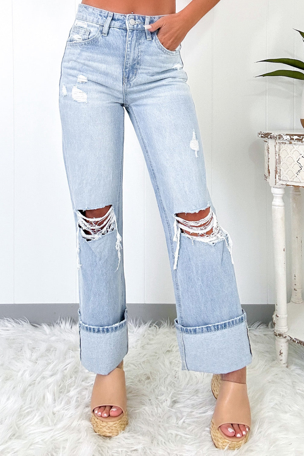 Beau Blue Distressed Flare Jeans