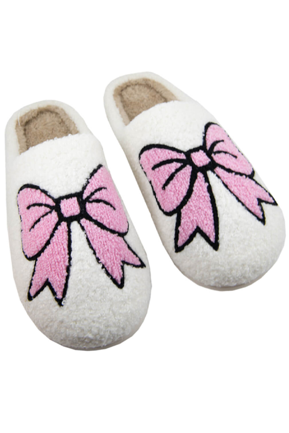 White Bowknot Fuzzy Home Slippers