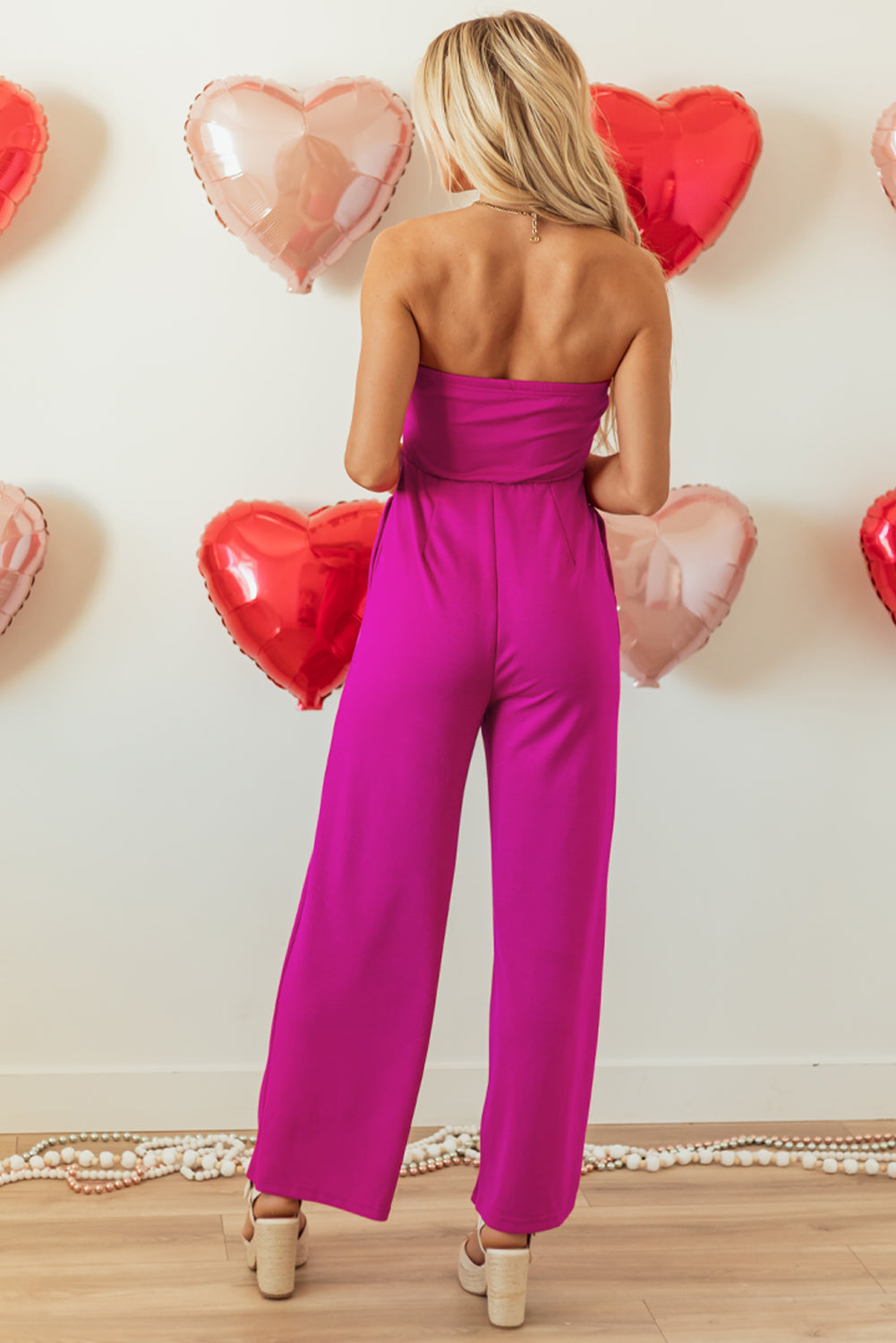 Pink Bowknot Strapless Jumpsuit